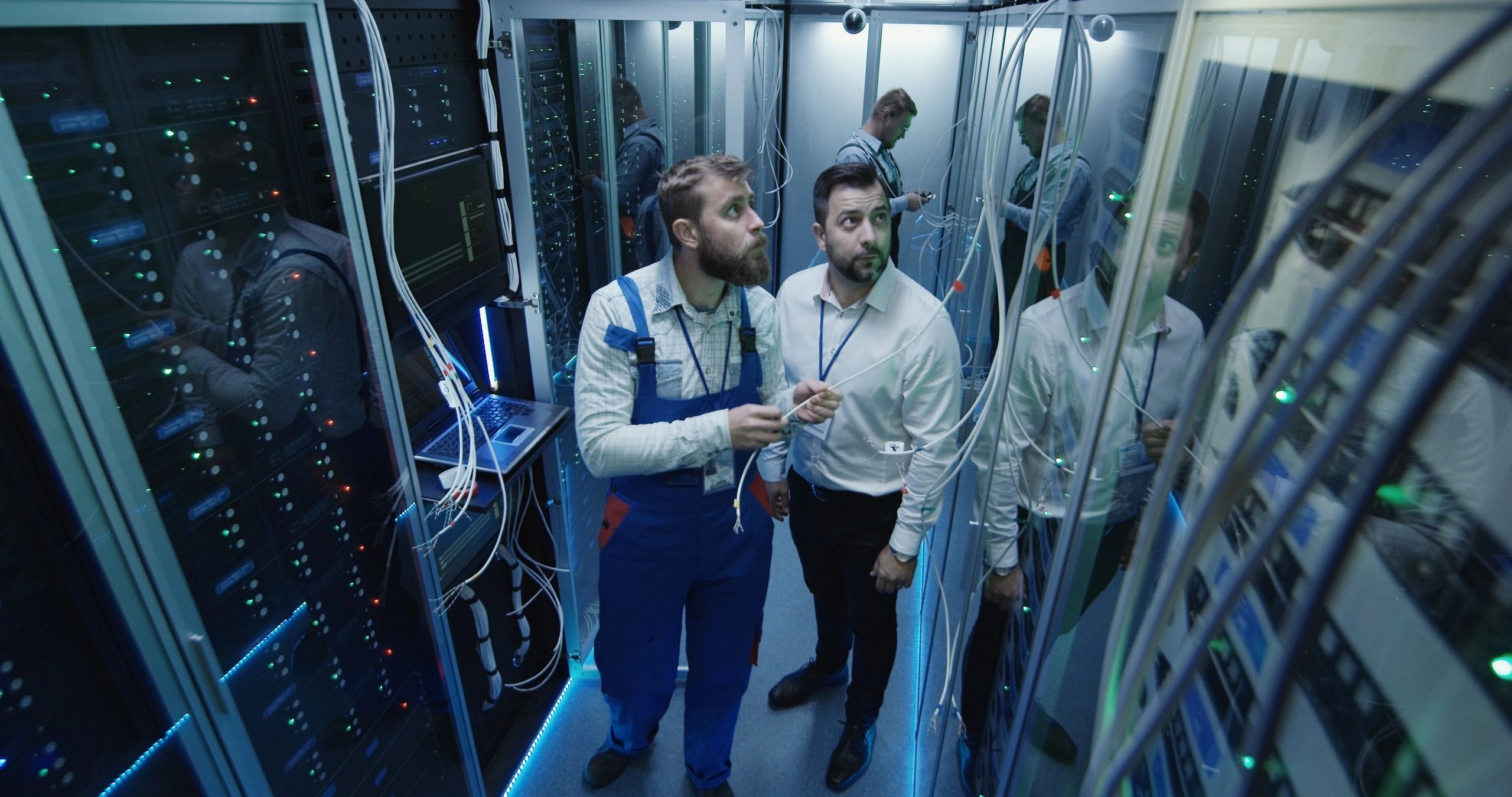 Operations team working in a secure data center environment