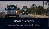 Border security operational vignette showing vehicles and checkpoint environment